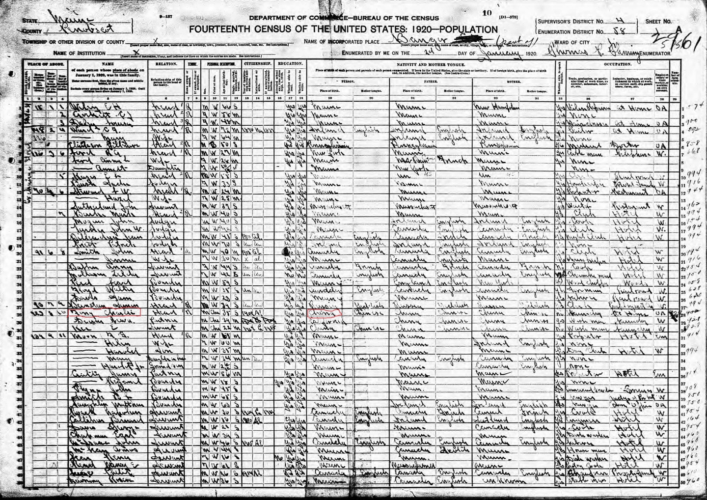 Bangor 1920 census records.jpg